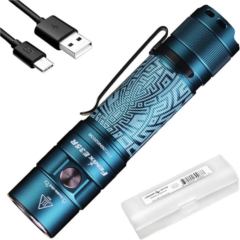 fenix E35R EDC Flashlight, 3100 Lumens USB-C Rechargeable High Lumen Performance Flashlight with LumenTac Organizer (Maze Pattern Navy Blue) - Image 1